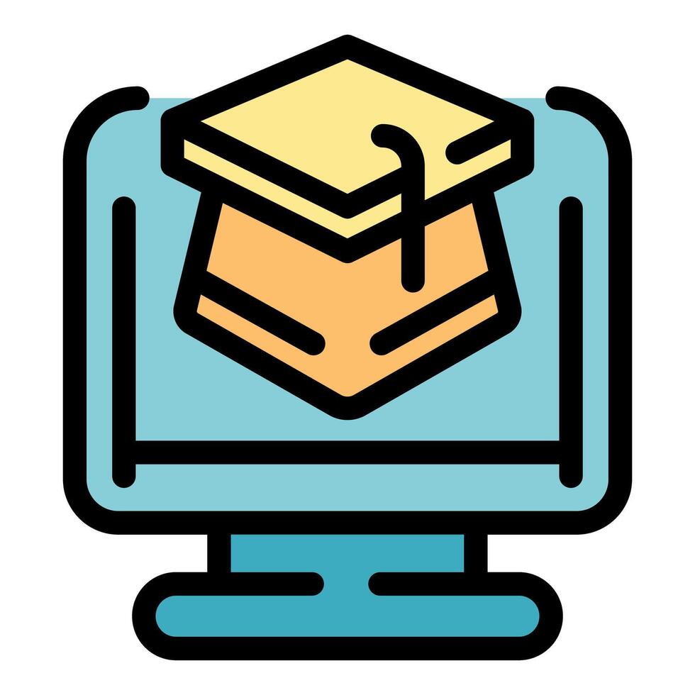 Graduation hat displayed on a computer screen symbolizing online education vector