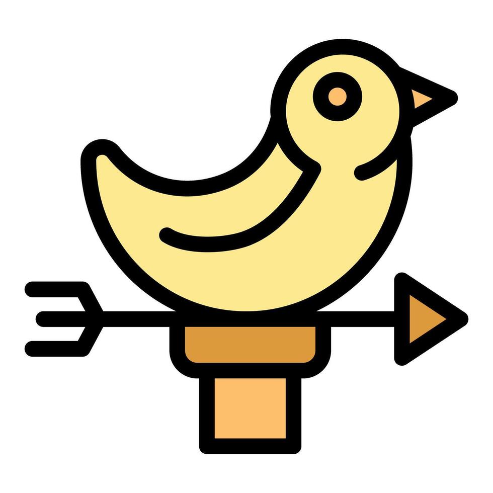 Yellow weather vane with bird showing wind direction vector