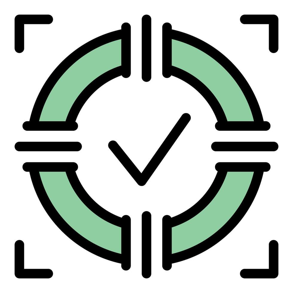 Check mark icon in target showing concept of reaching goal vector