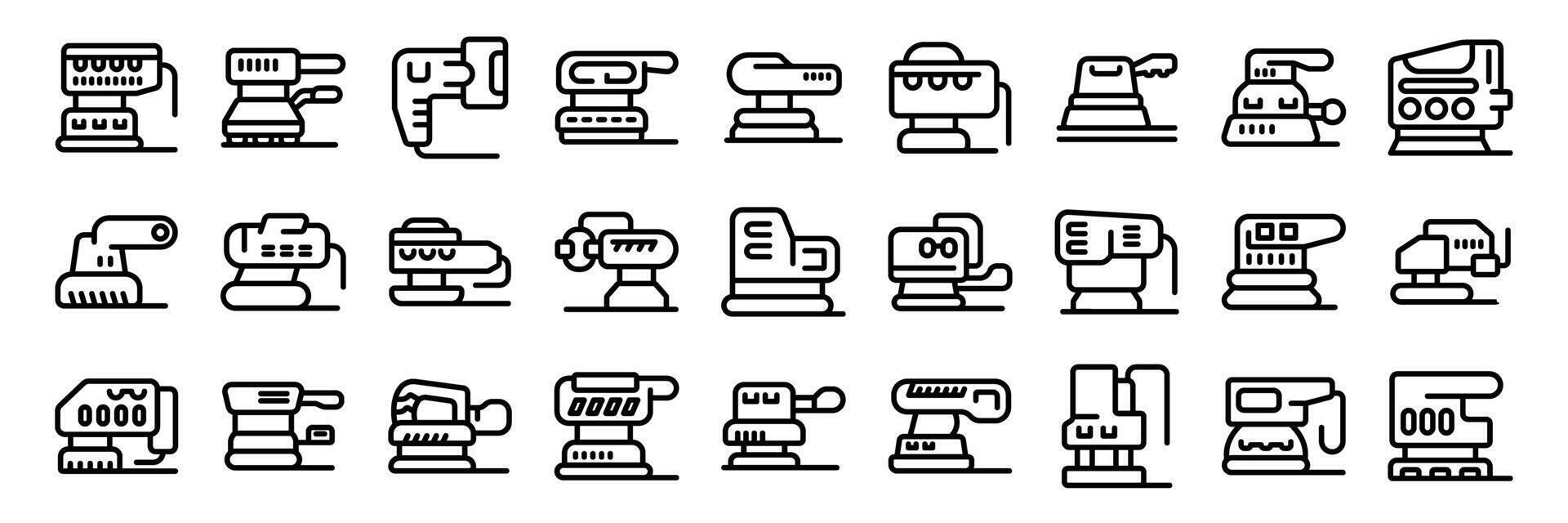 Electric sanding machine icons set. Set of linear icons with different sanding machines for construction and repair work vector