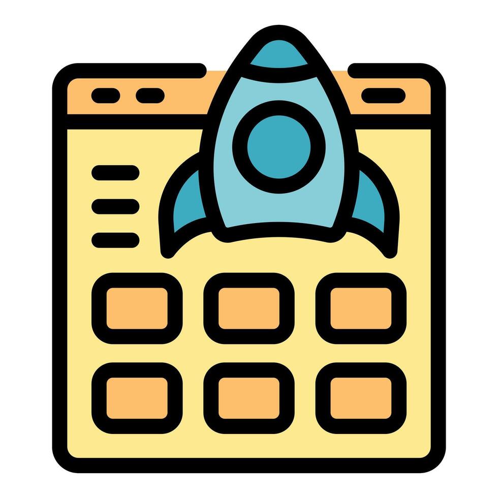 Rocket taking off from website interface symbolizing online business startup vector