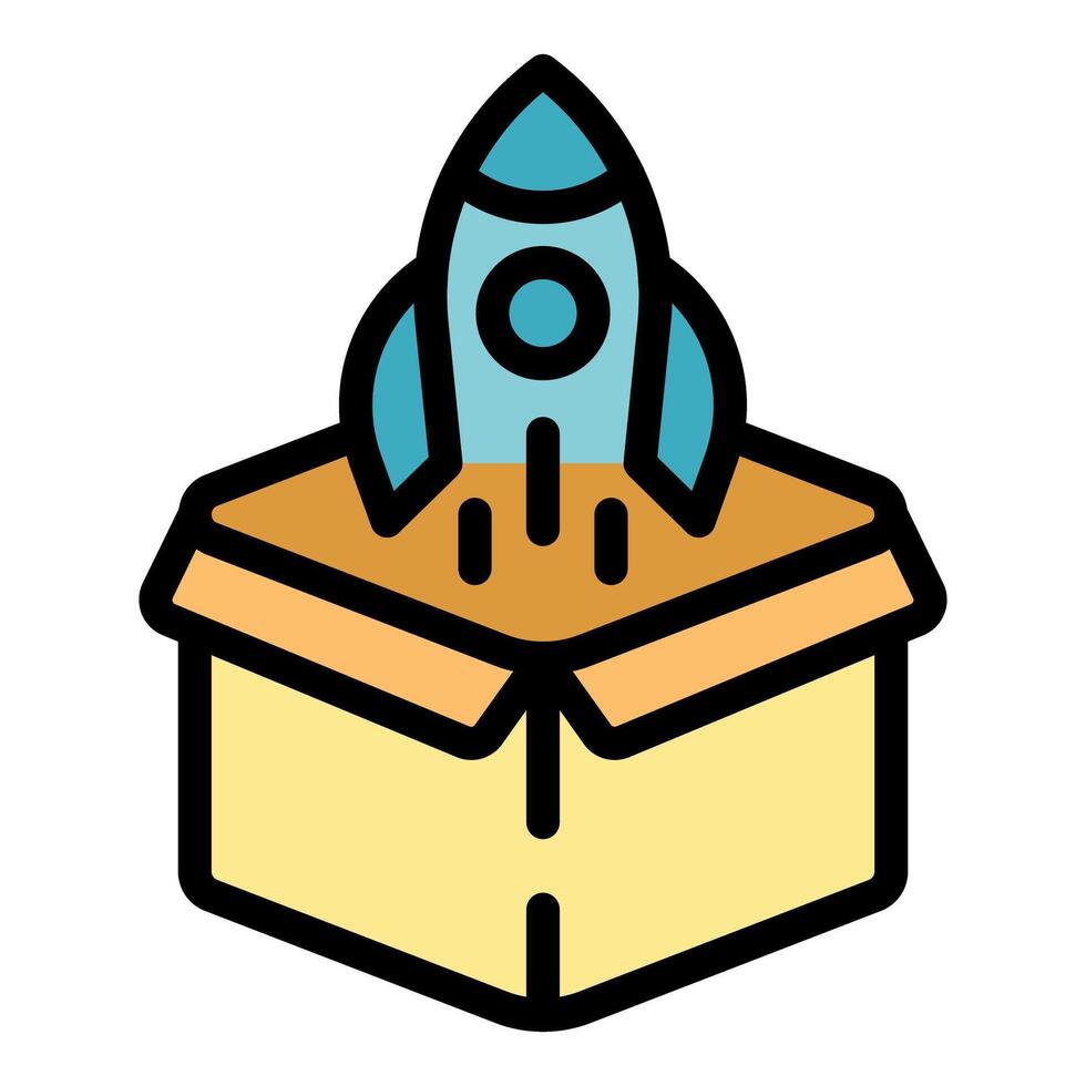 Rocket launching out of cardboard box representing startup business idea vector