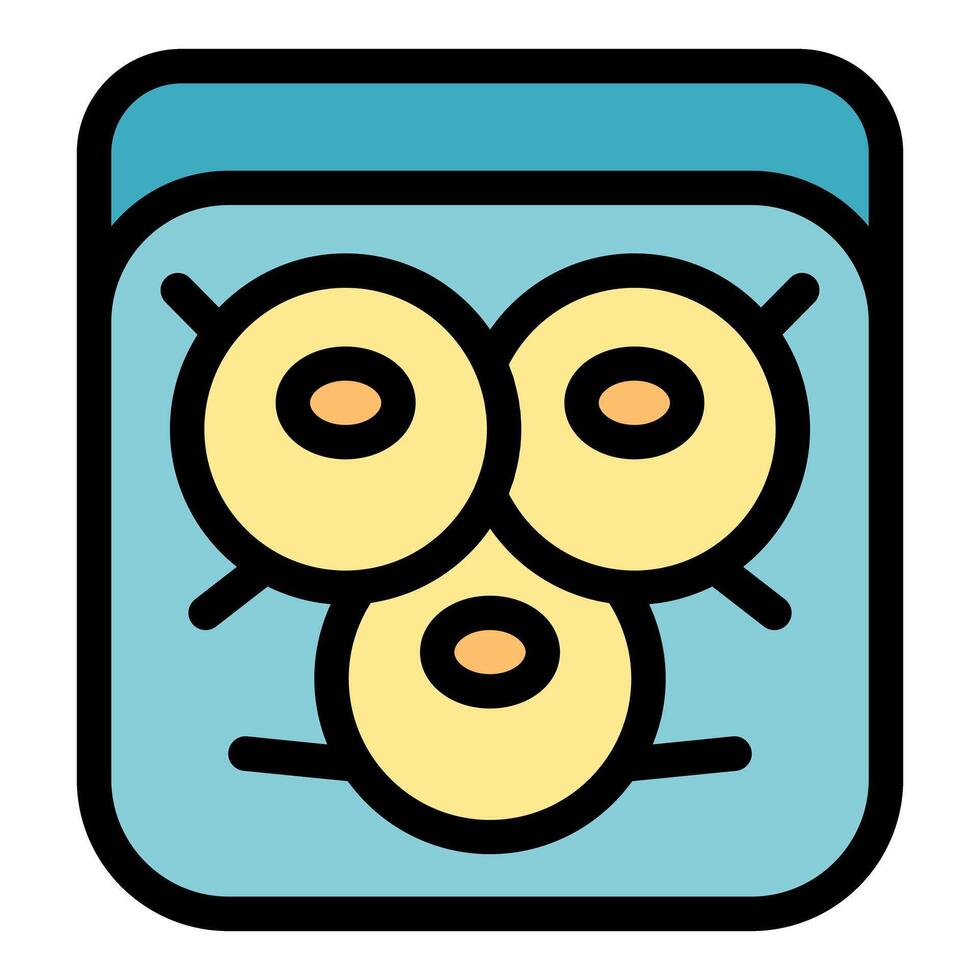 Three slices of fresh pineapple in blue container icon vector