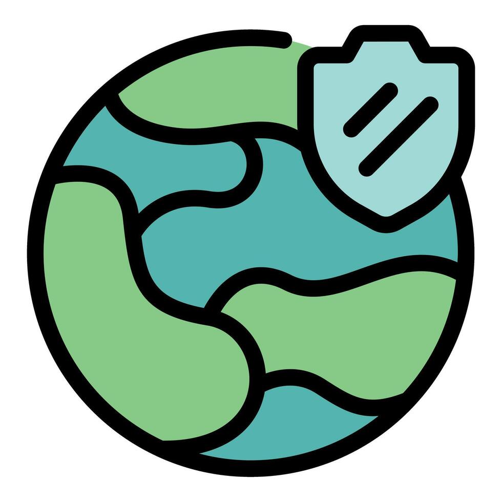 Green shield protecting earth icon representing environmental protection vector