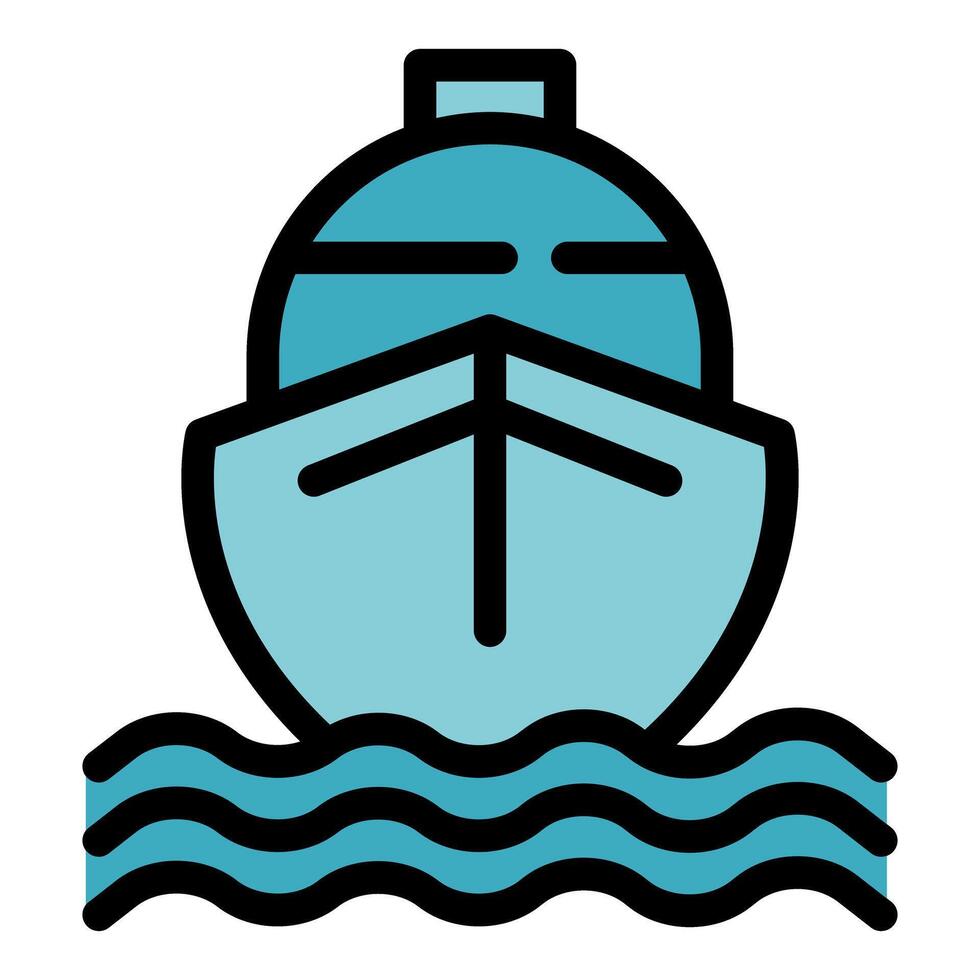 Ship floating on water with waves minimalist icon vector