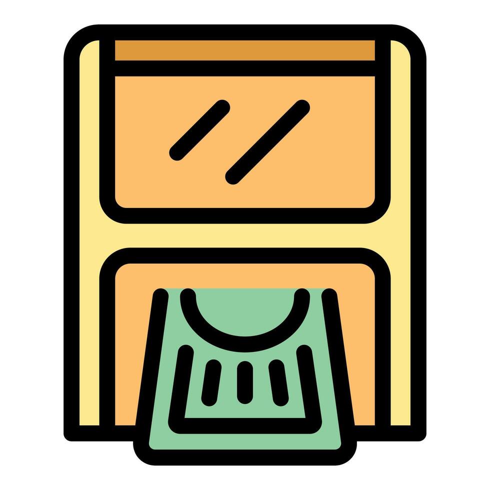 Atm cash machine dispensing money icon outline color flat vector