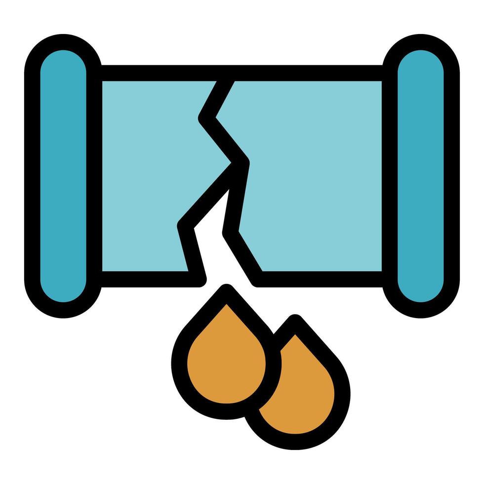 Broken pipe leaking water drops plumbing issue icon vector