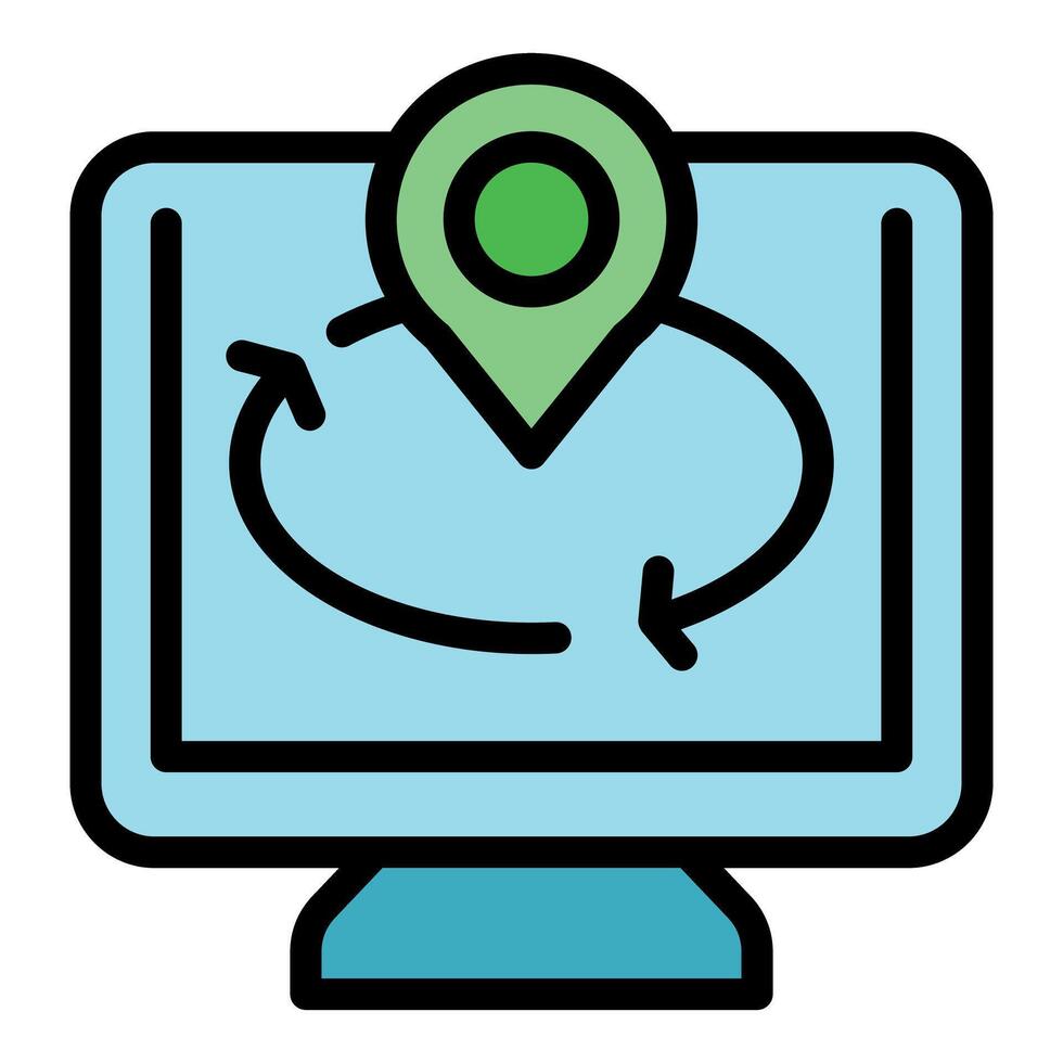 Computer showing location tracking with circular arrows vector