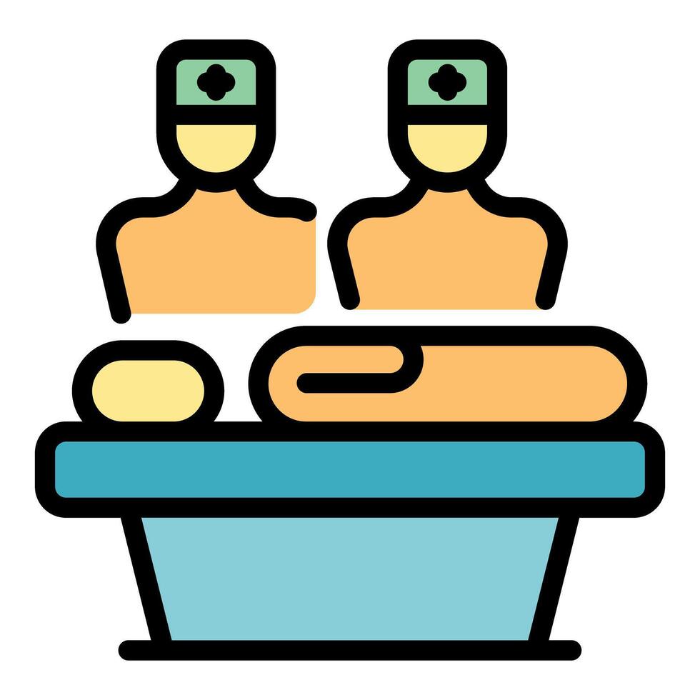 Two surgeons preparing patient for surgery on operating table vector
