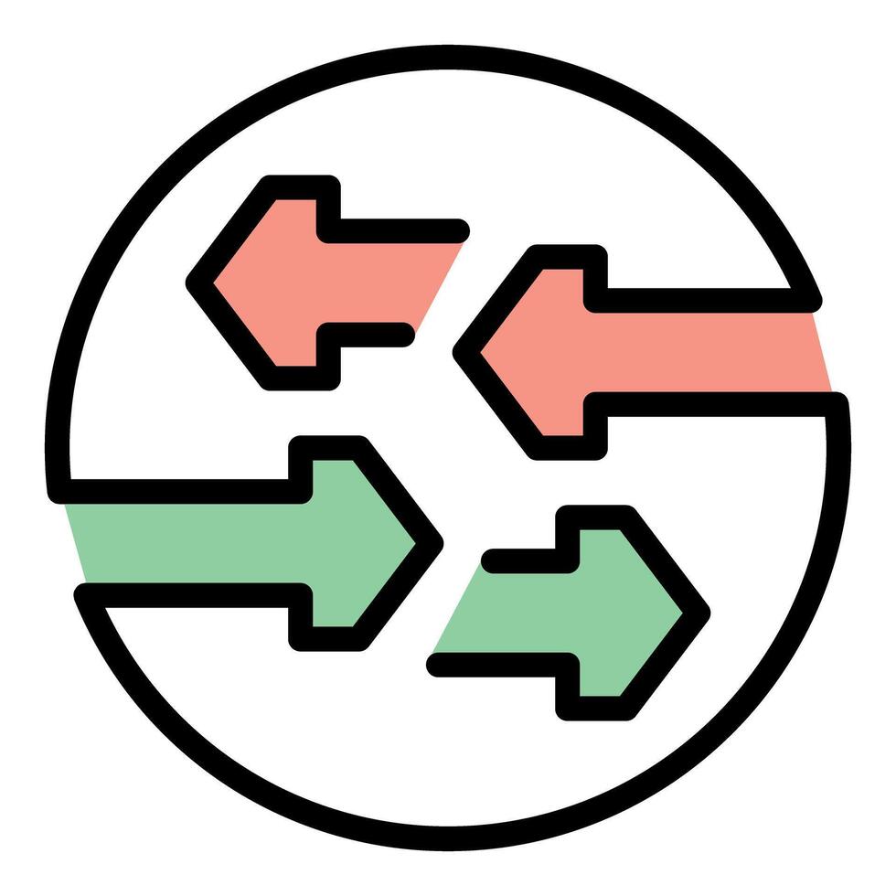 Multicolored arrows pointing in different directions inside a circle vector