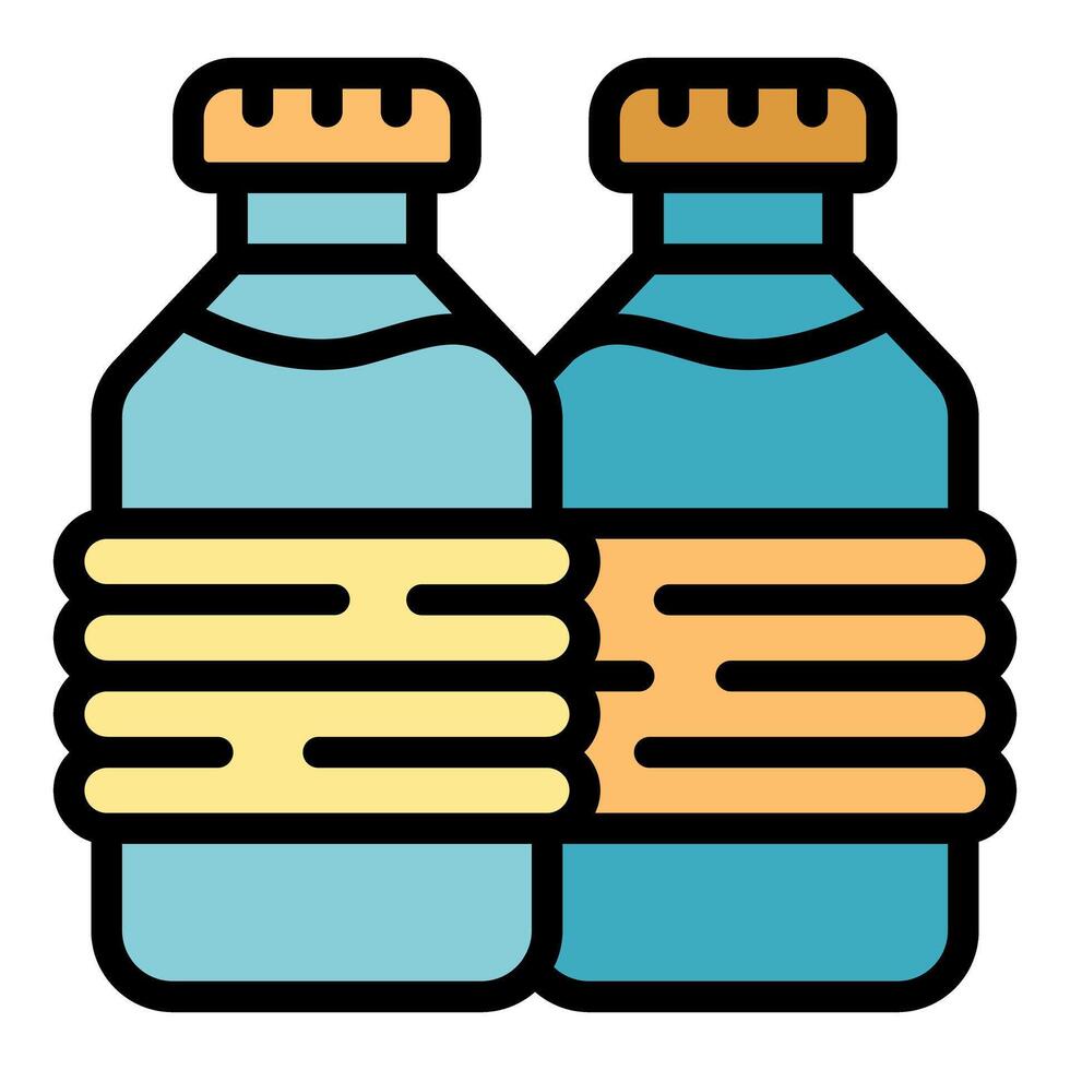 Two bottles of water with yellow and orange labels vector
