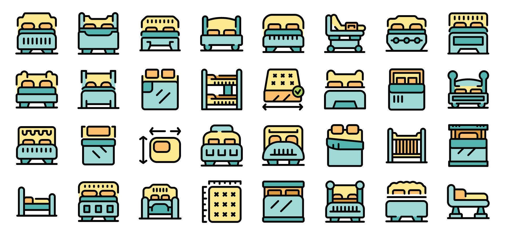 Set of different bed types and sizes icons showing variety of sleeping furniture vector