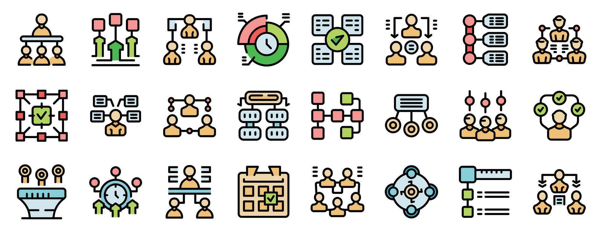 Business structure and hierarchy icons set showing different types of organizational charts vector