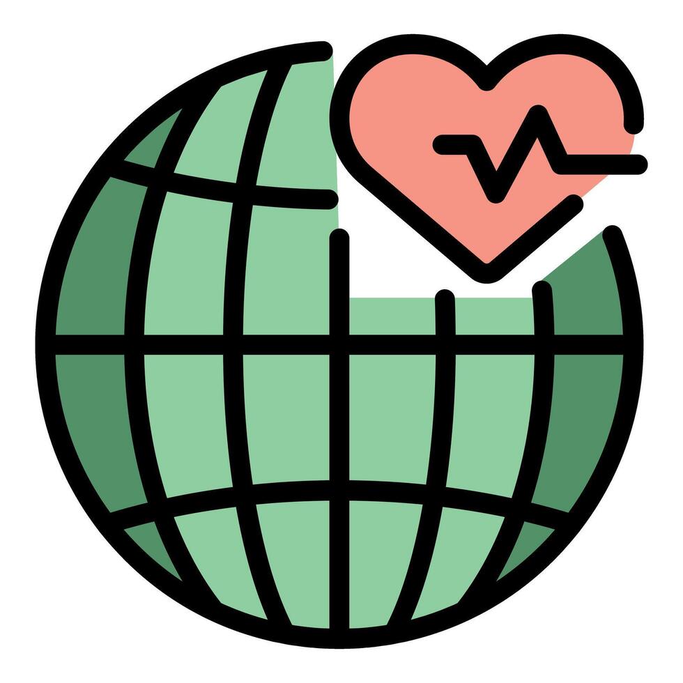 Green globe with heartbeat line showing global healthcare concept vector
