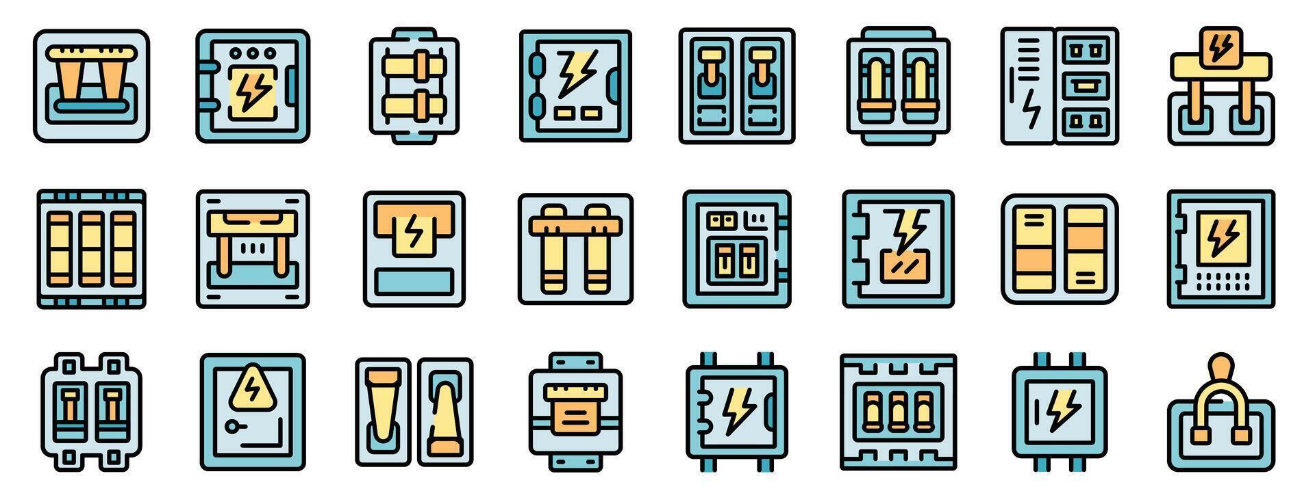 Electrician installing electrical panel with circuit breakers for power supply system vector