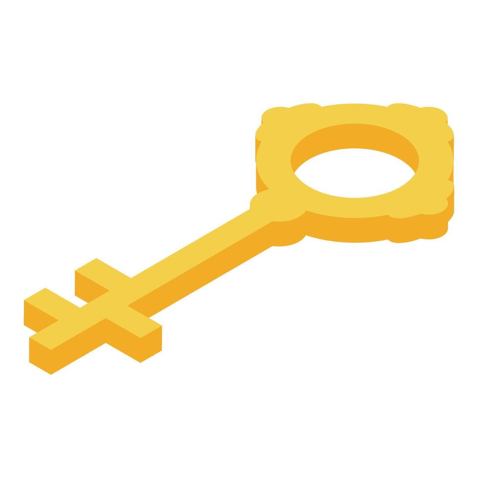 Golden key isometric icon representing security and access vector
