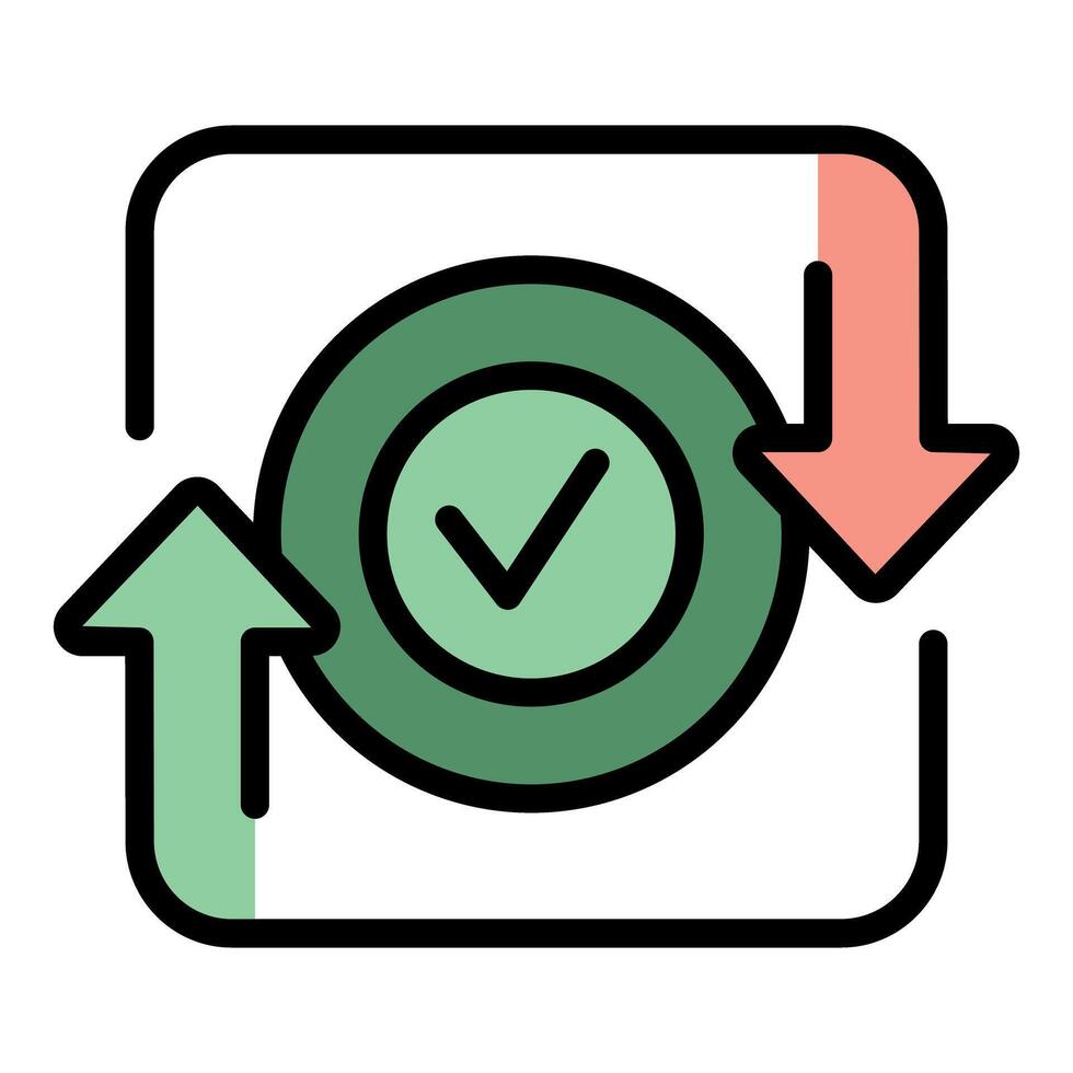 Checkmark with up and down arrows showing data processing concept vector