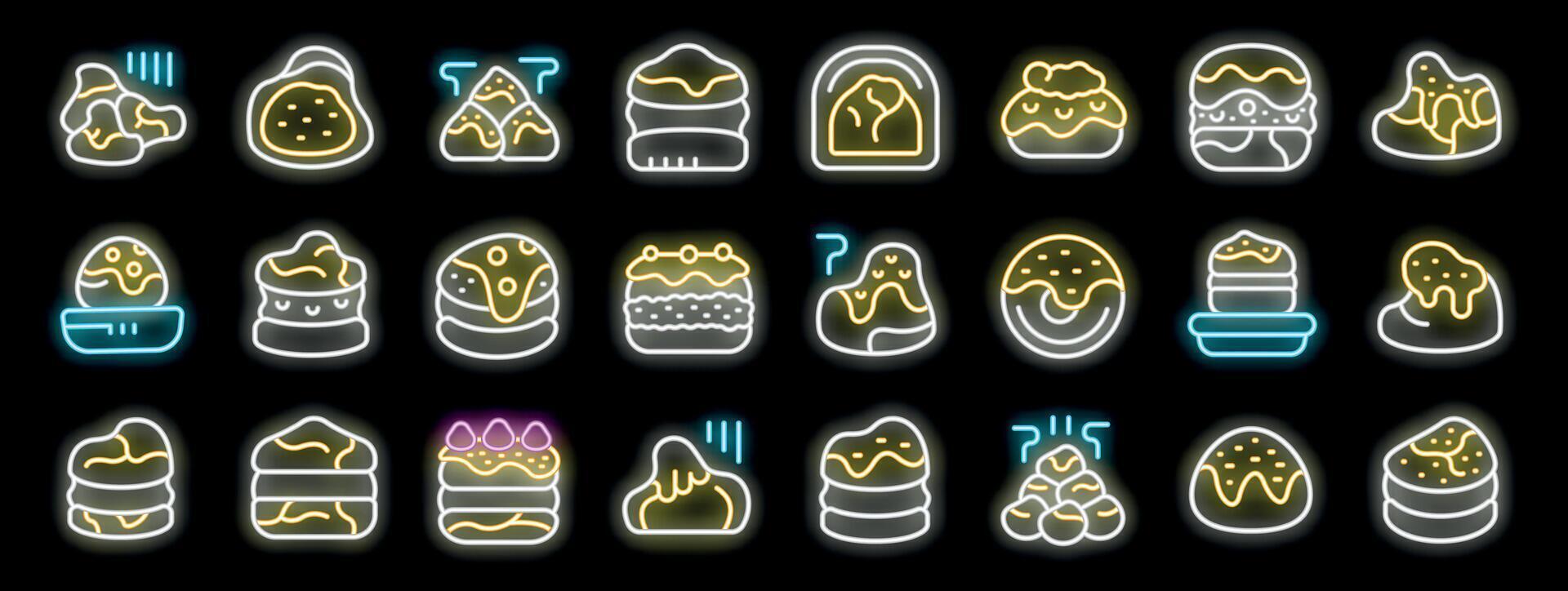Set of choux pastry neon light icons on black background vector
