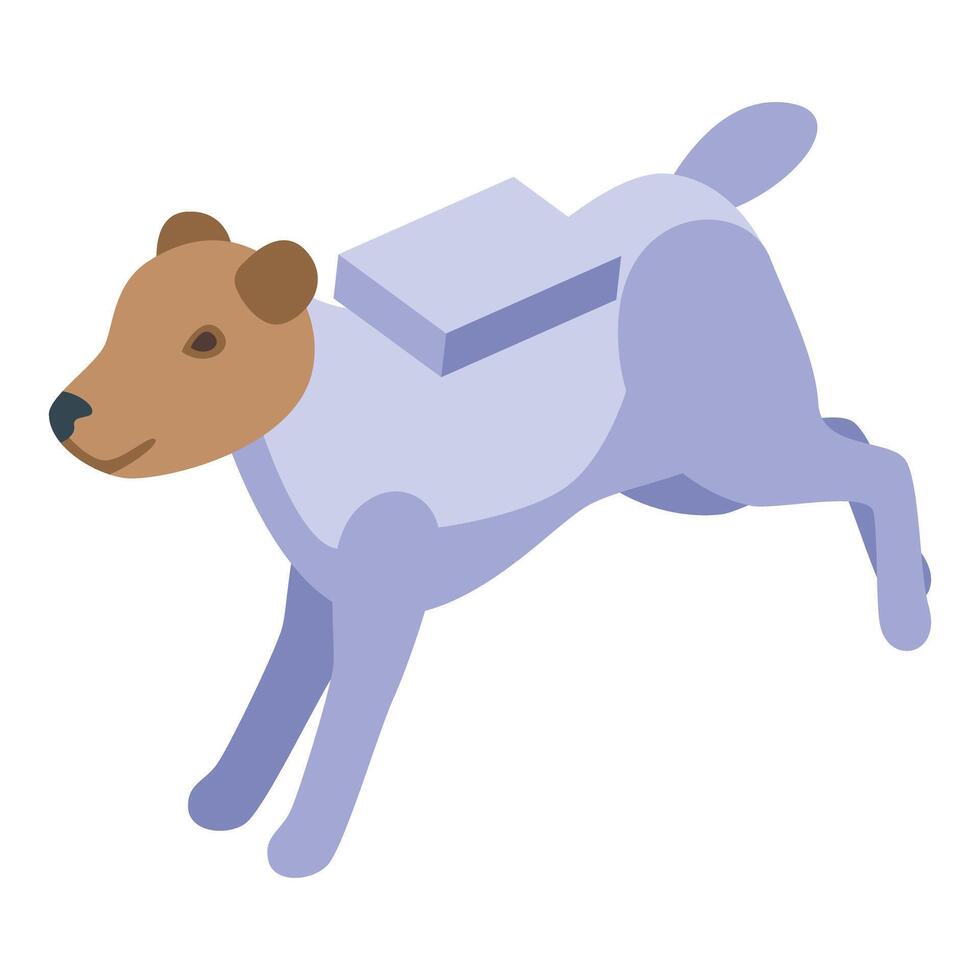 Space dog running with equipment on its back isometric icon vector
