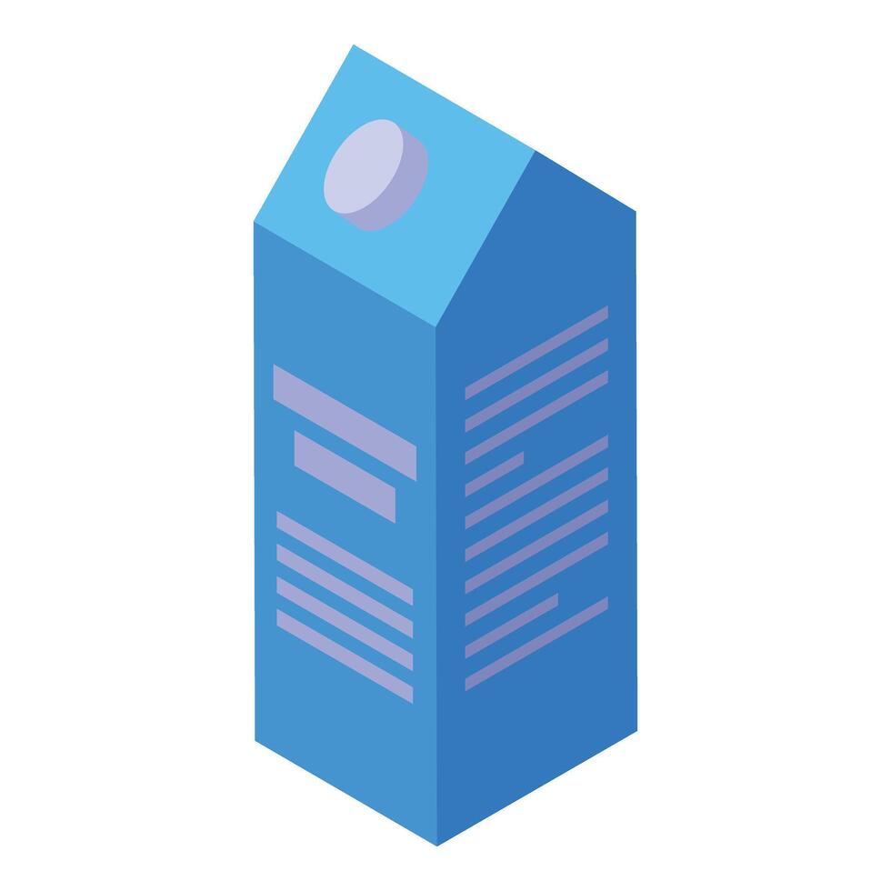 Blue milk carton standing with cap on top isometric view vector