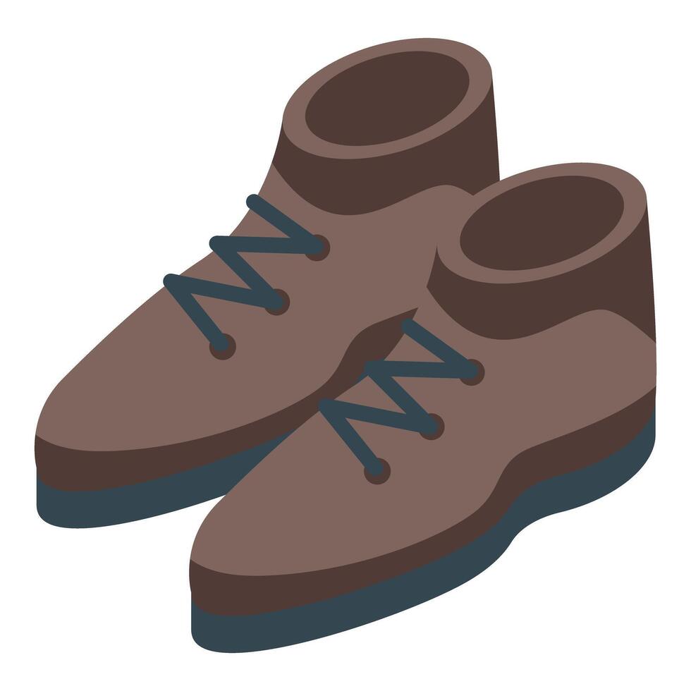Pair of brown hiking boots with laces isometric icon vector