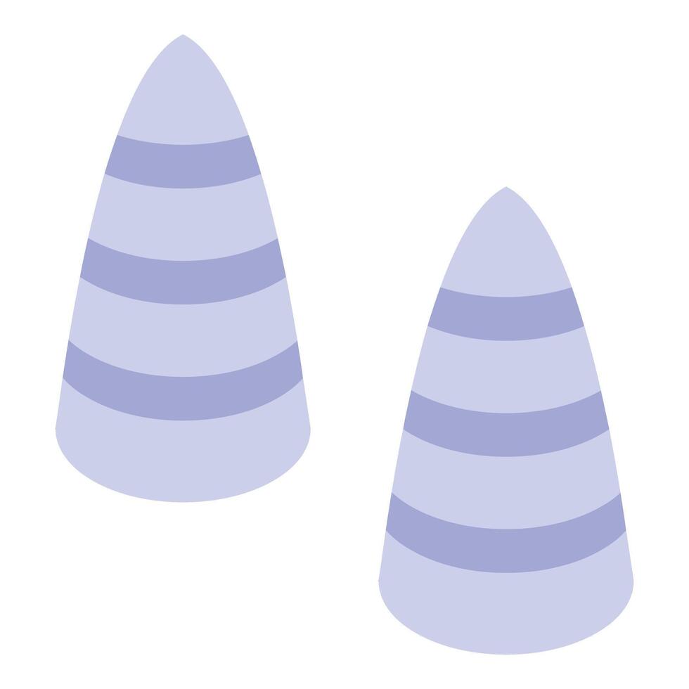 Two striped candy conical shapes with lavender blue stripes on white background vector
