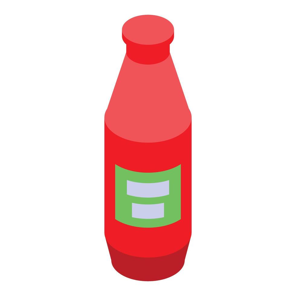 Red bottle isometric style with blank label for sauce or ketchup vector