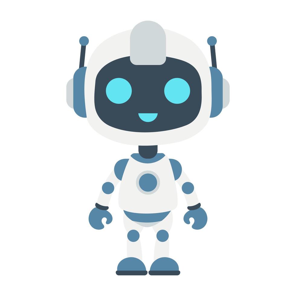 A robot with blue eyes and a smile on its face. The robot is wearing a white suit and has two arms vector