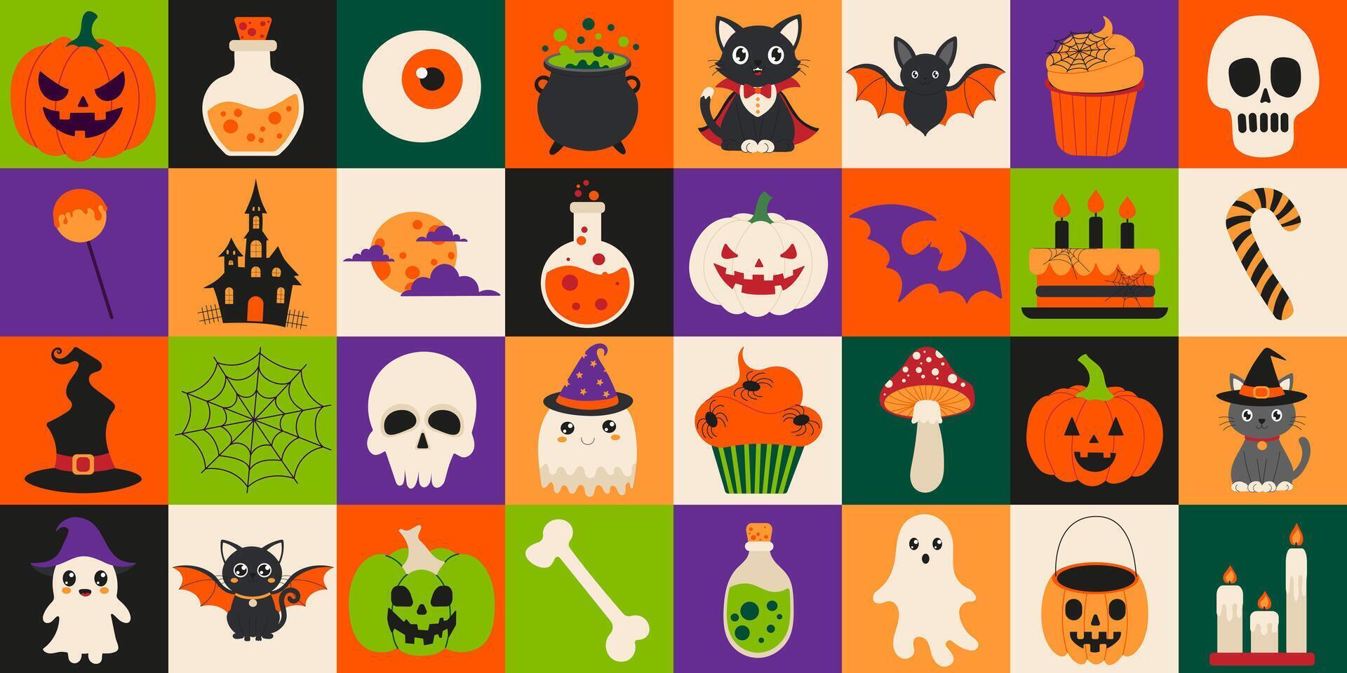 A colorful collage of fall foods including apples, pumpkins, and pies vector