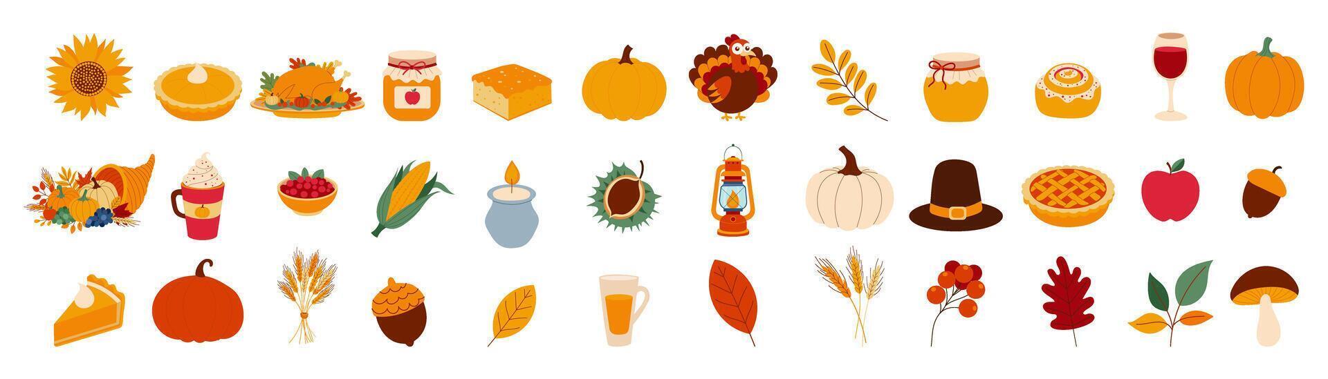 A collection of fall food and drink icons vector