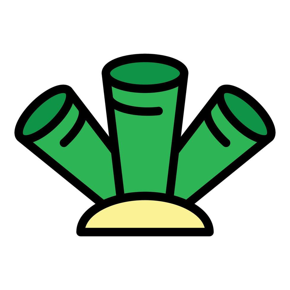 Green bamboo shoots growing from the ground icon vector