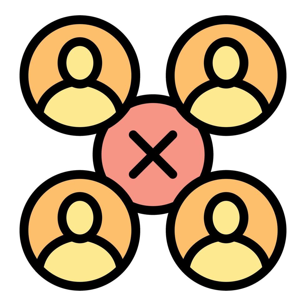 Four people social distancing with cross sign showing disconnection vector