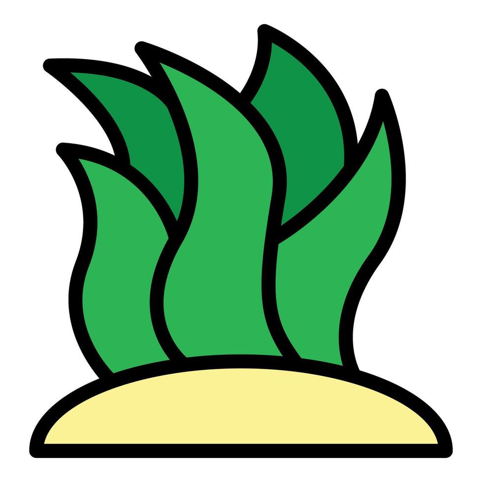 Green seaweed growing on ocean floor icon outline vector