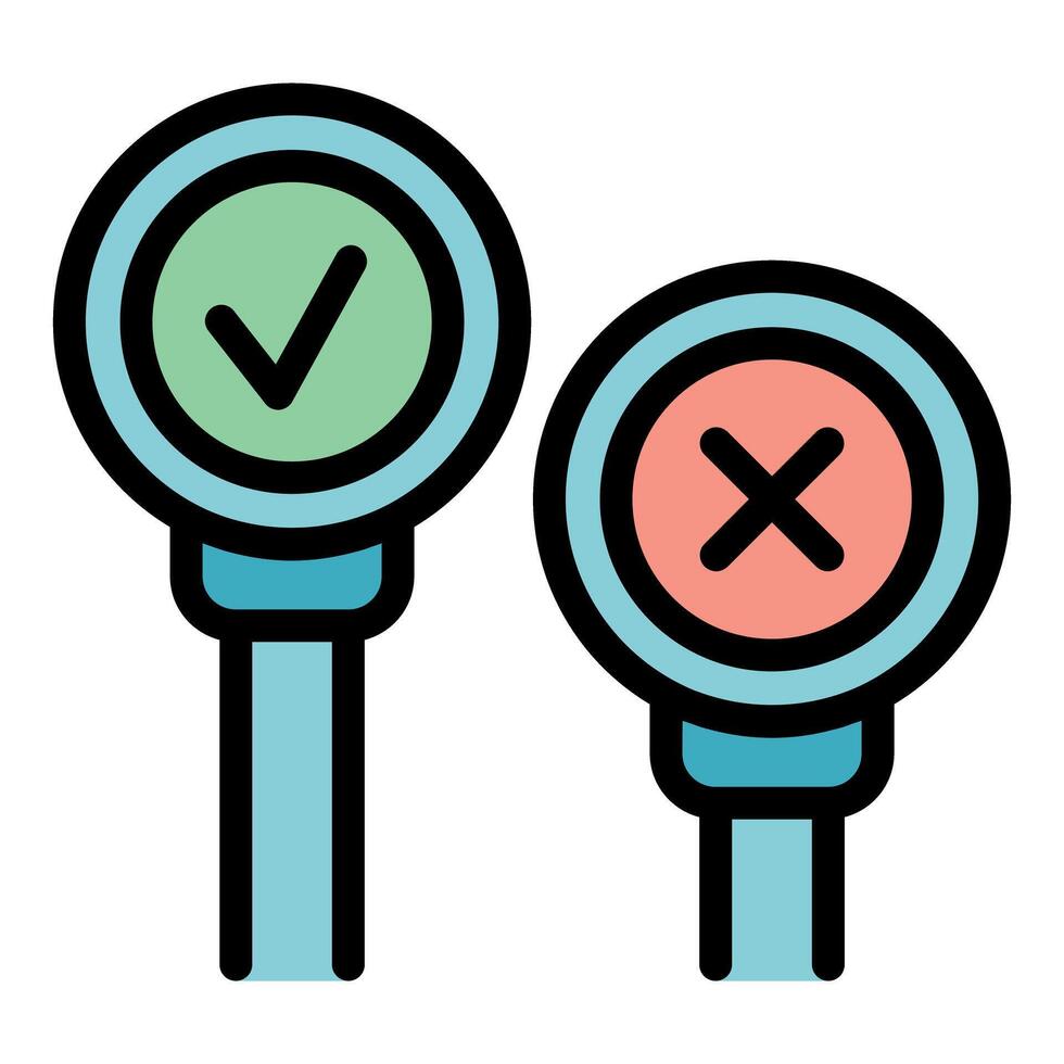 Two signs are showing the right and wrong way, prompting a decision vector