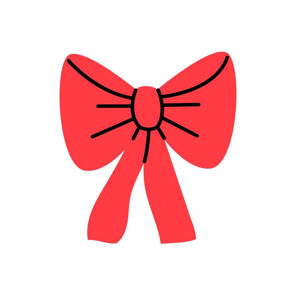 Red gift bow with ribbons. Flat illustration isolated on white background. vector
