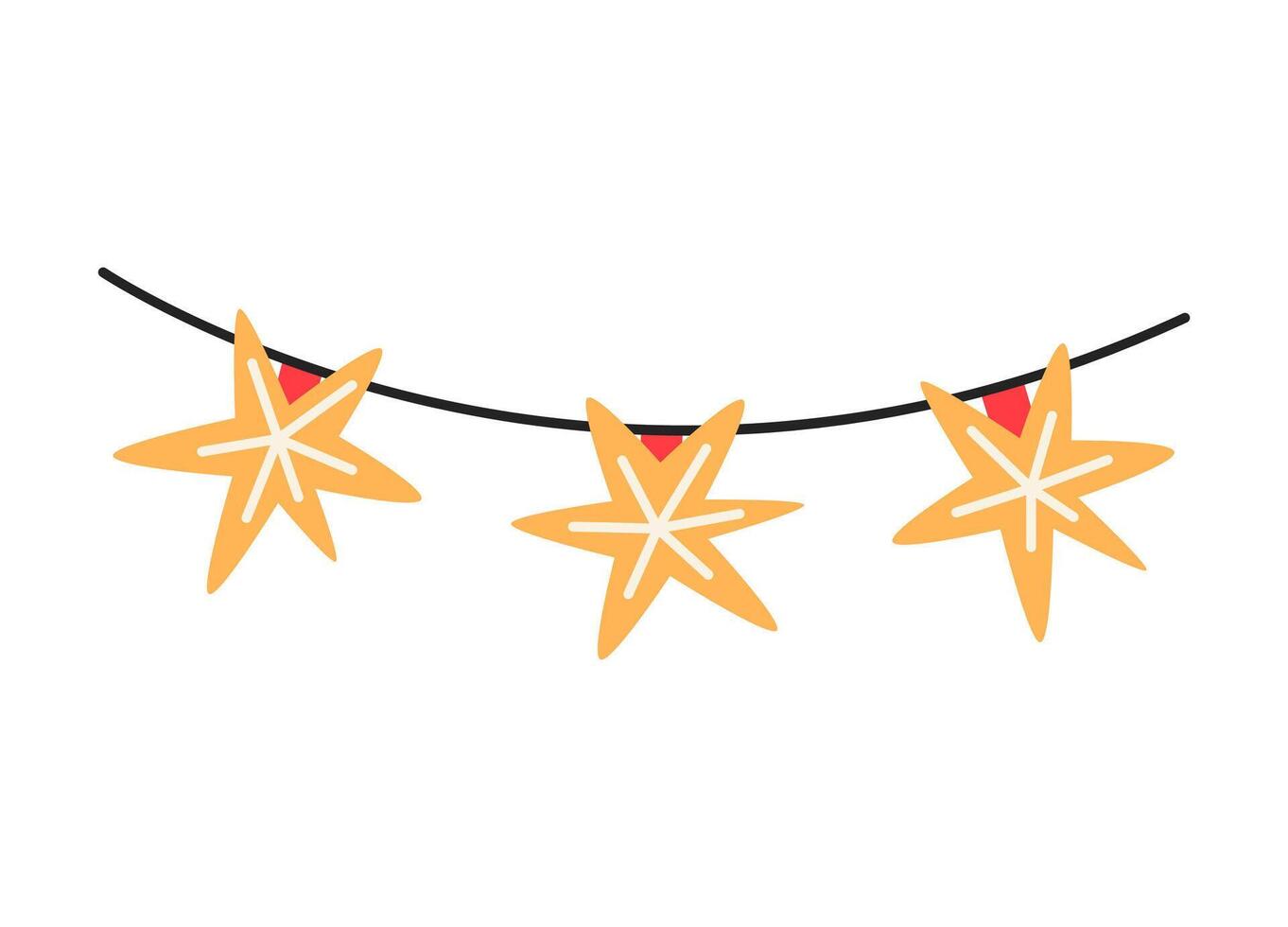 Christmas colorful lights garland with stars. Image for winter New Year holiday. Flat hand drawn illustration. vector