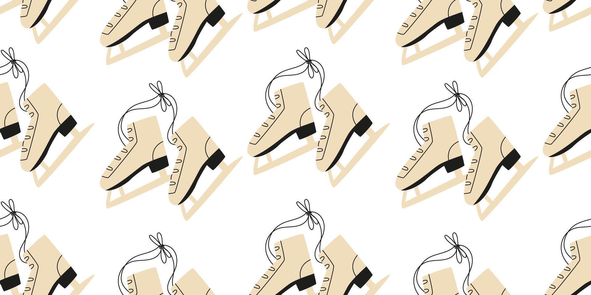 Ice skates seamless pattern. Christmas background. Flat illustration. vector