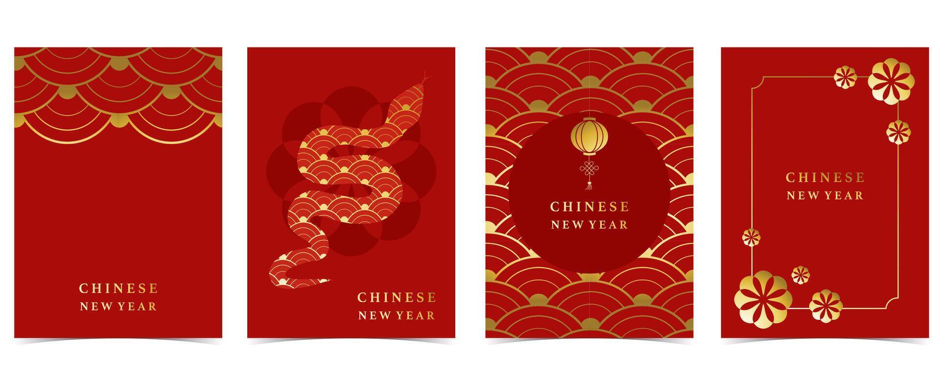 Happy Chinese New Year on red background with sake and gold line vector