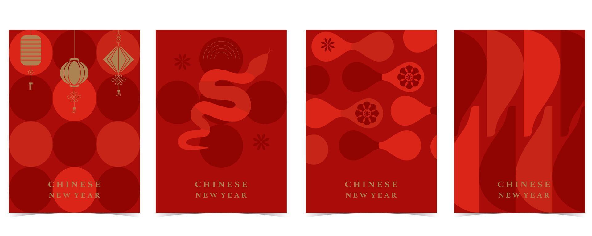 Happy Chinese New Year on red background with geometric and snake vector