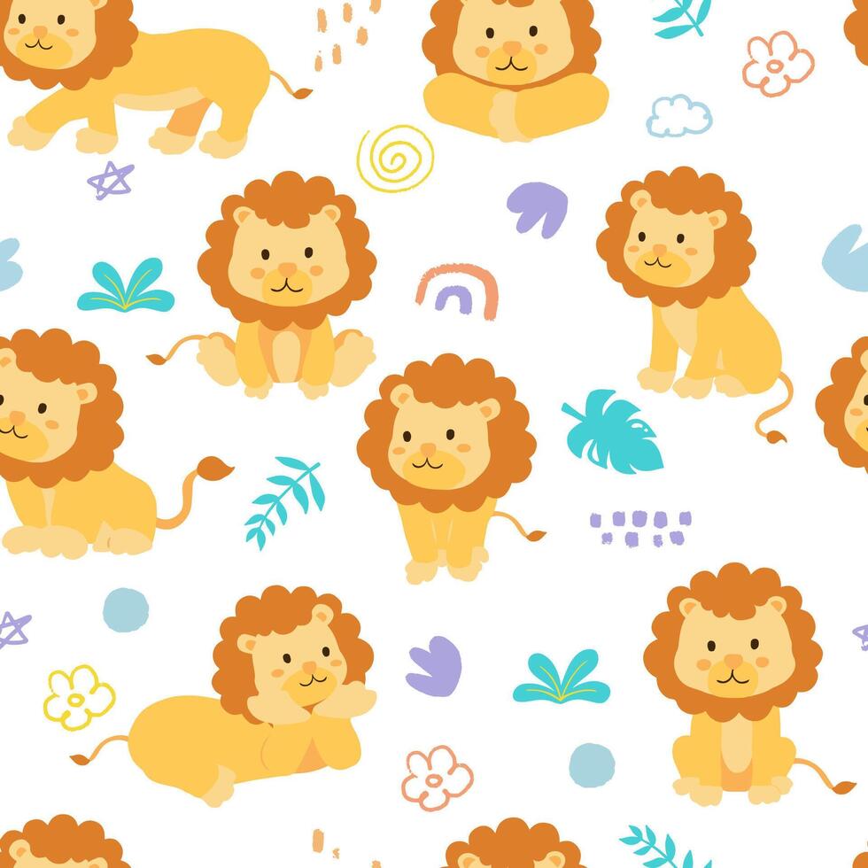 cute baby lion seamless pattern for tile,fabric kid design vector