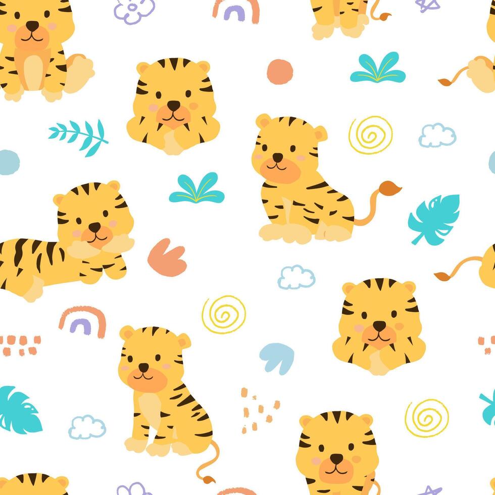 cute baby tiger seamless pattern for tile,fabric kid design vector