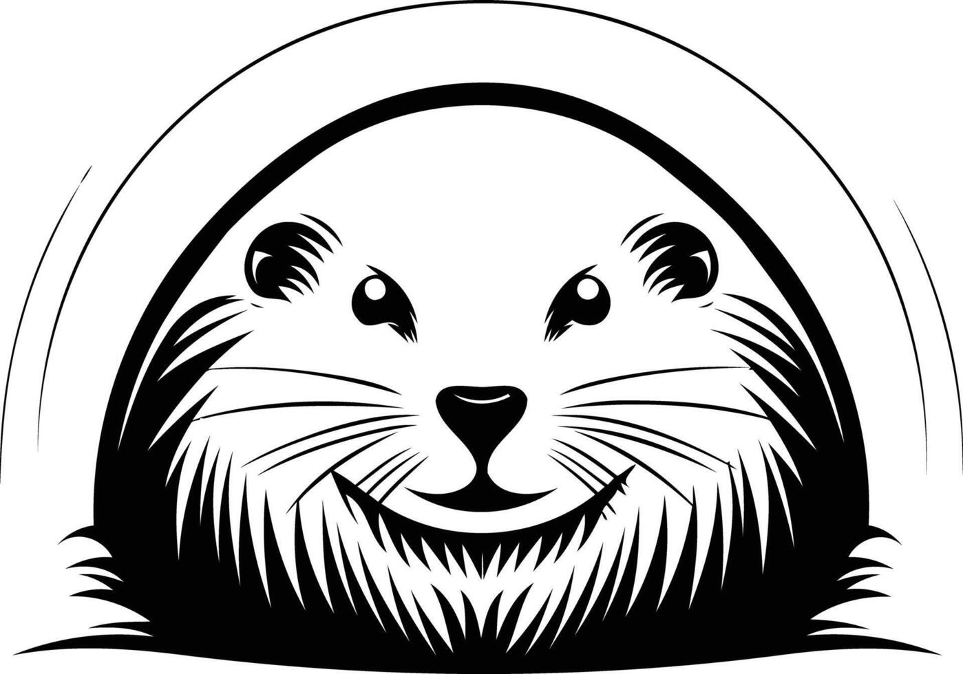 A black and white drawing of a otter vector