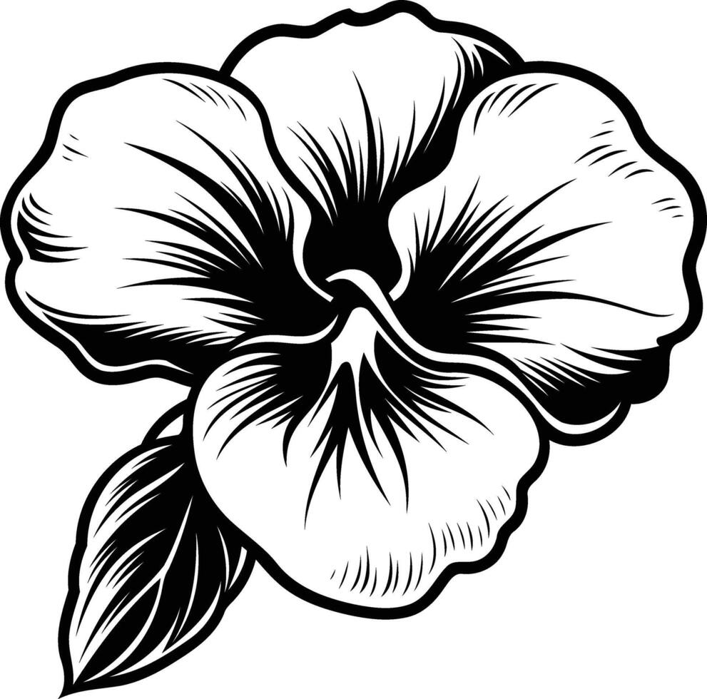 Black and white flower with leaves vector