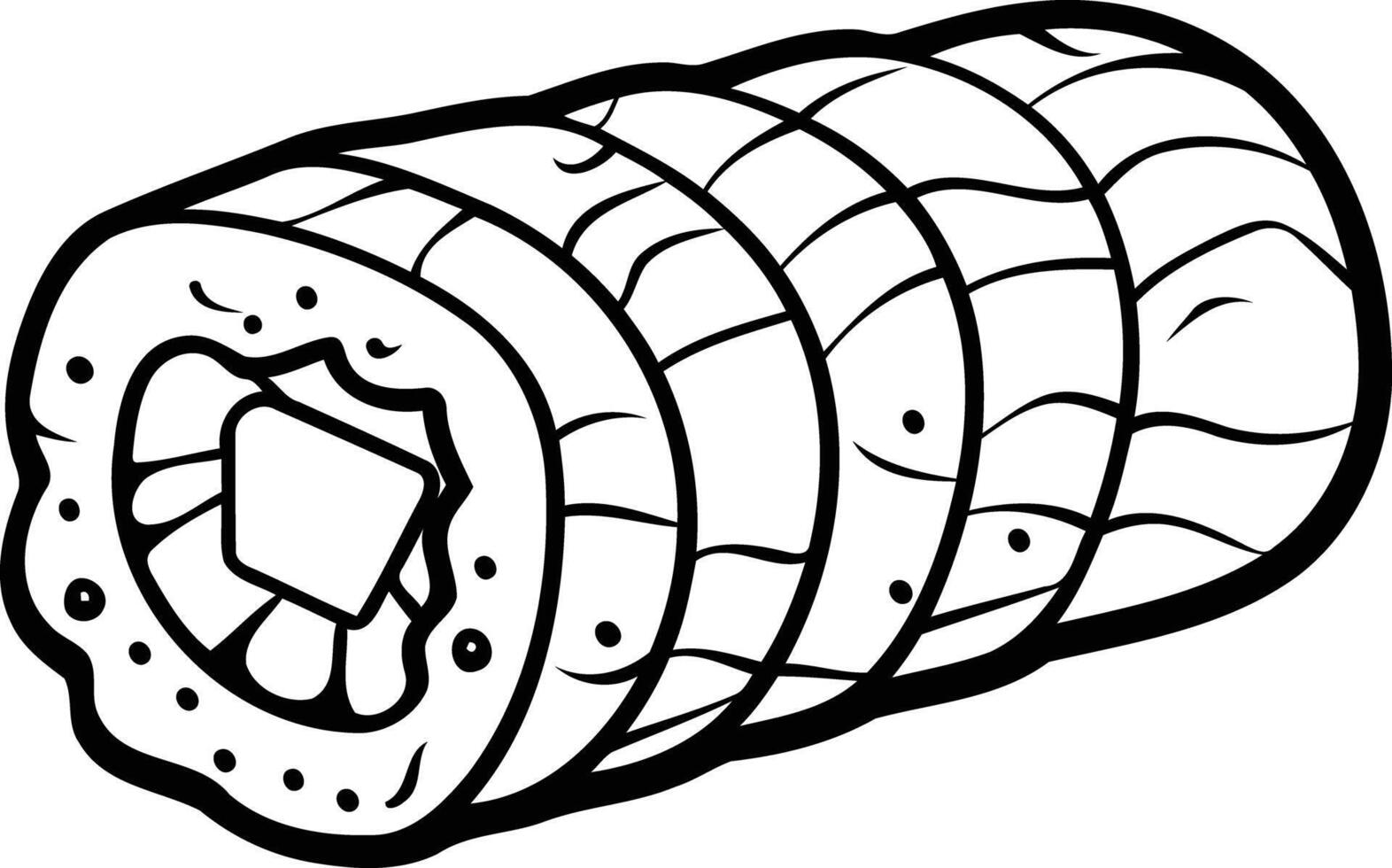 A black and white drawing of a sushi roll vector