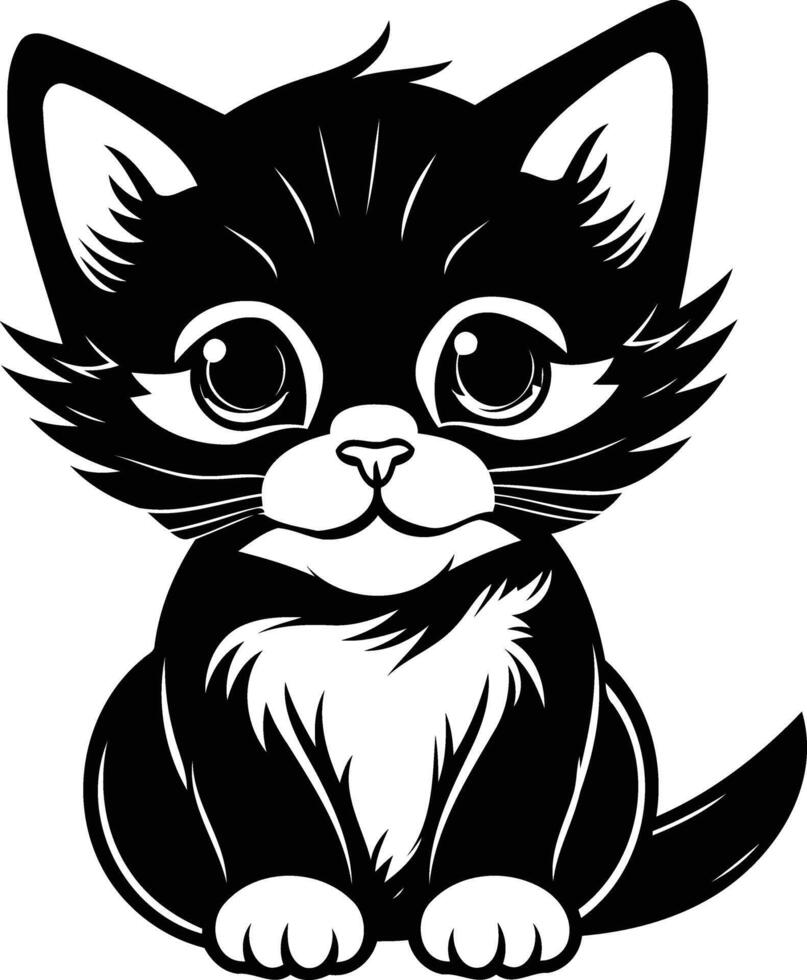Black and white kitten with big eyes vector