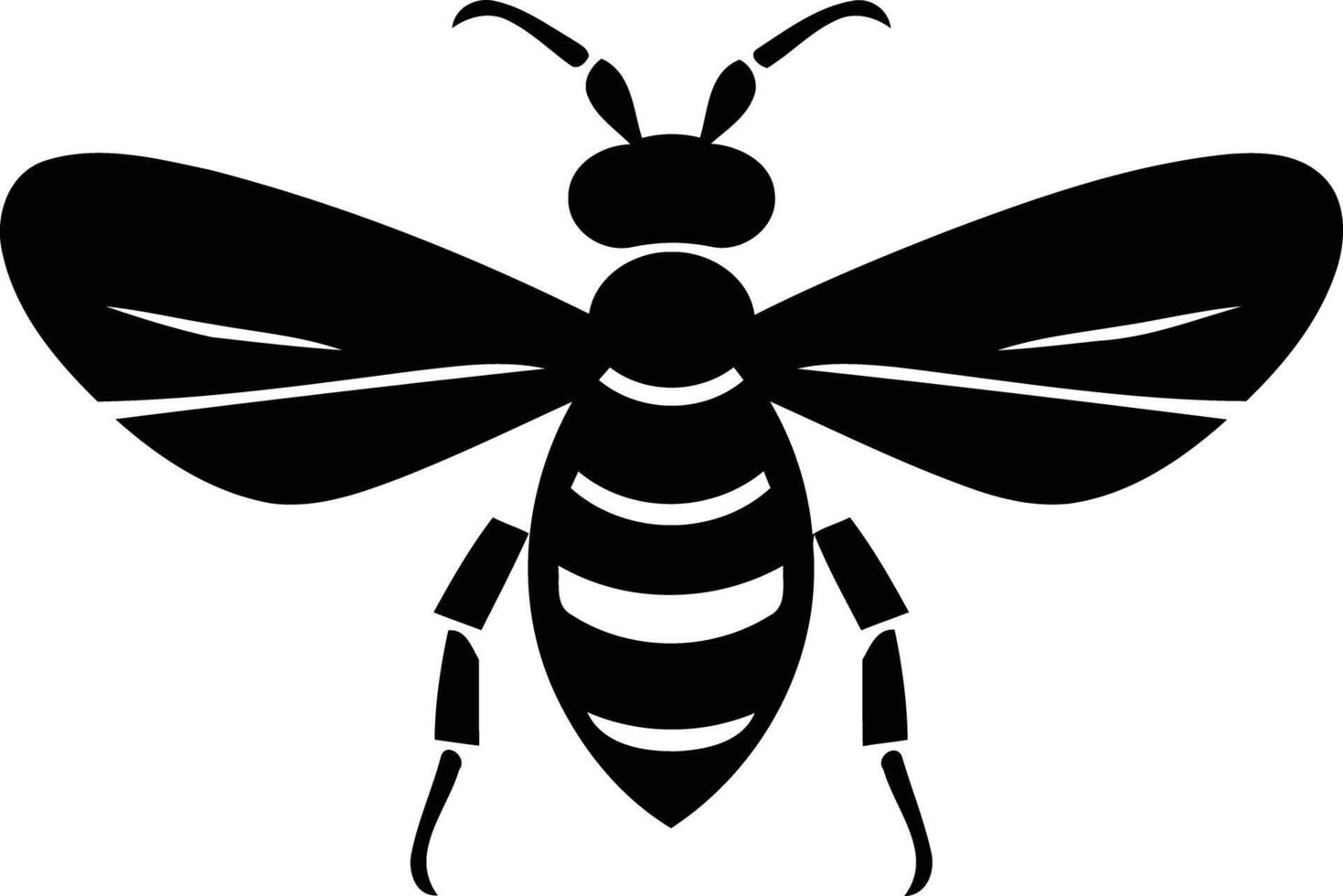 A black and white silhouette of a bee vector