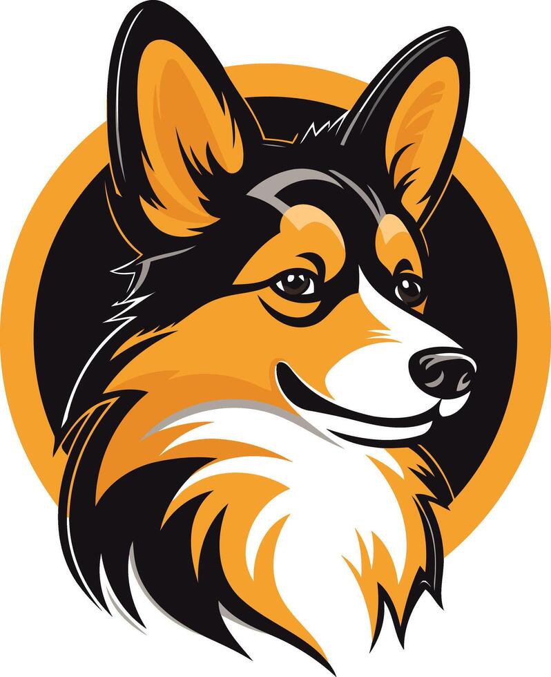 A dog head in a circle with an orange background vector