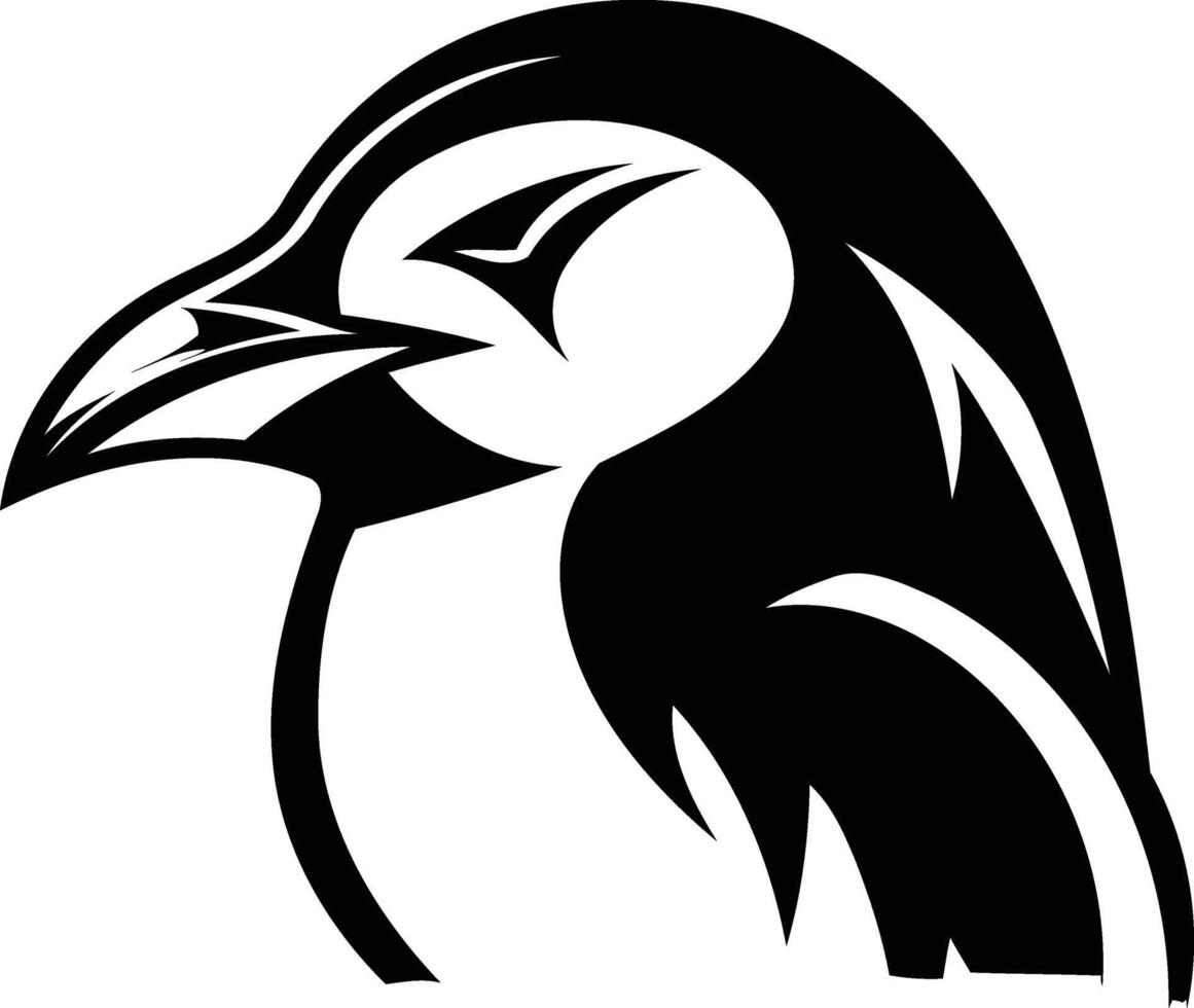 A penguin head is shown in black and white vector