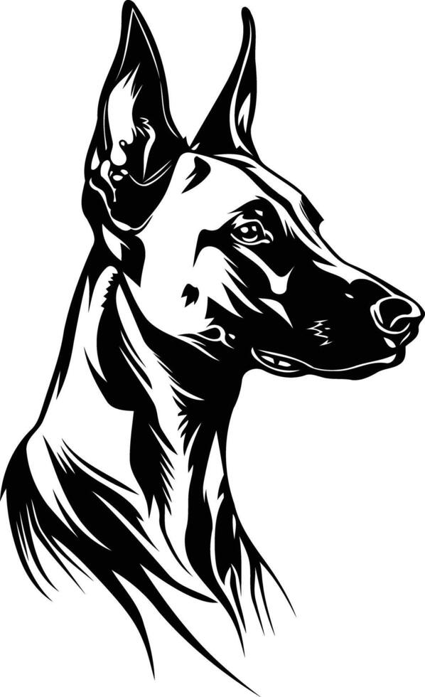 A black and white drawing of a dog's head vector
