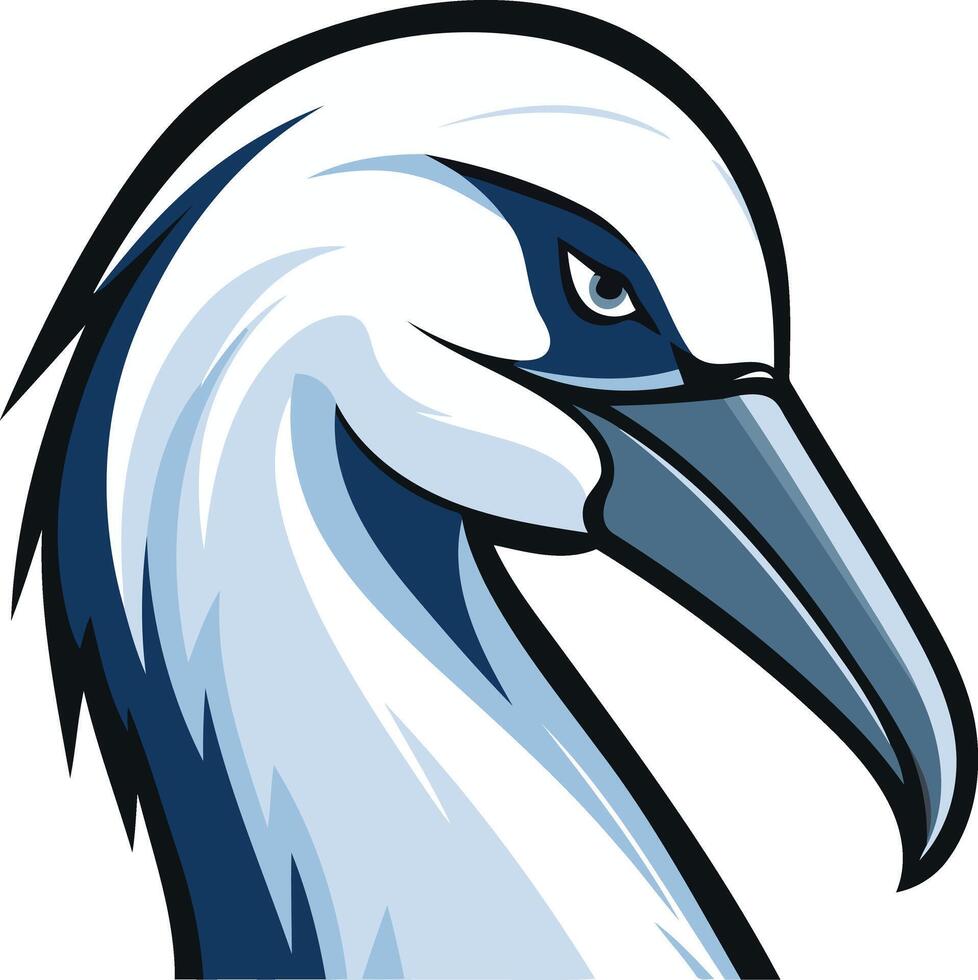 A blue and white bird head with a long beak vector